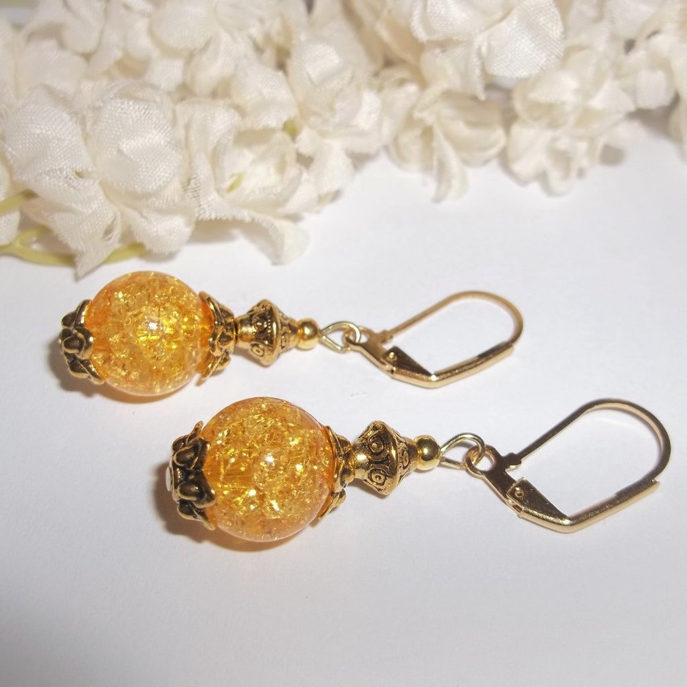 Yellow & Gold Beaded Handmade Earring Set Fashion Jewelry Gift Idea for Her 6704 - Picture 4 of 8